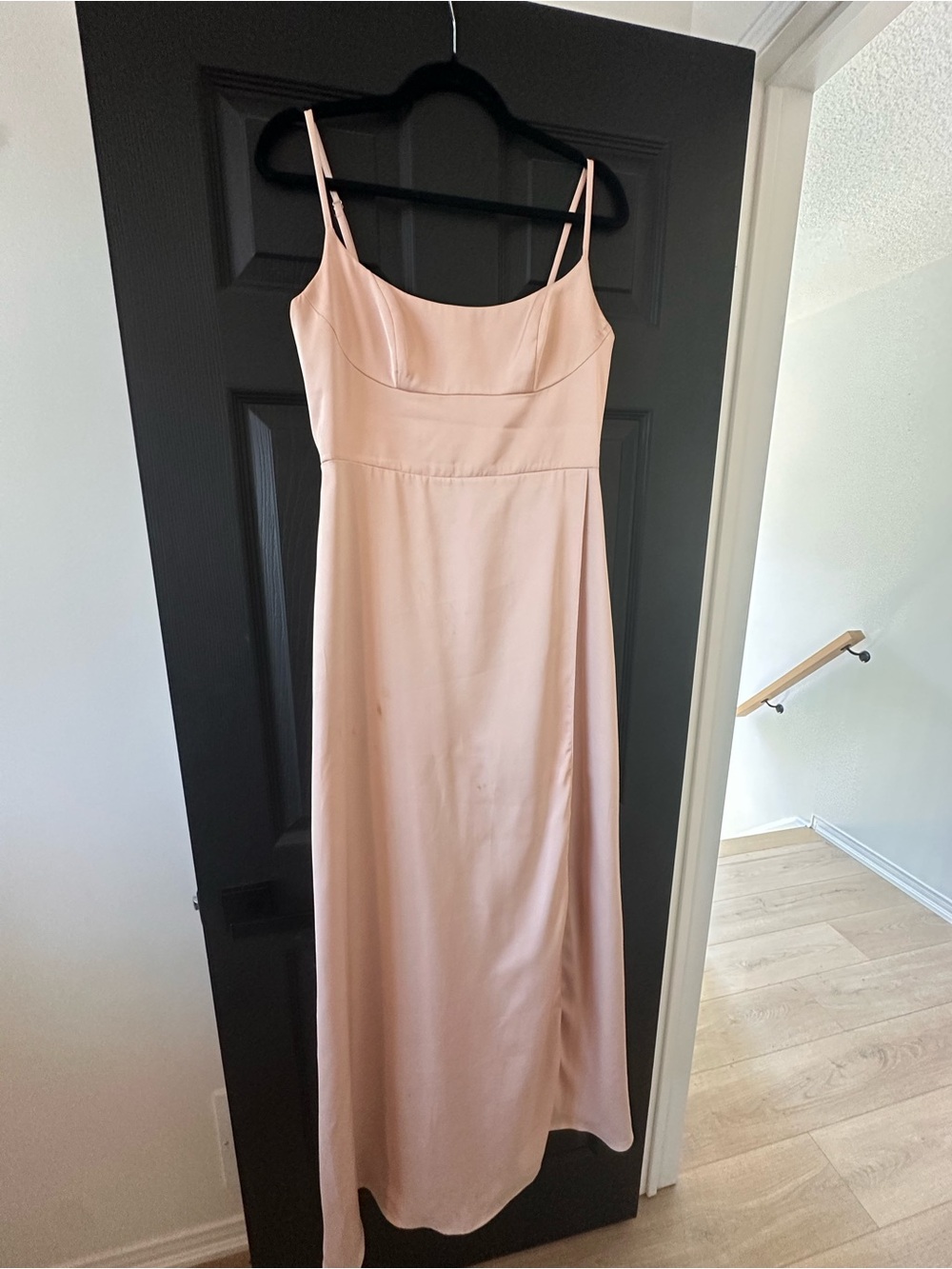 Azazie Blush Pink Satin Slip Gown with Slim Straps